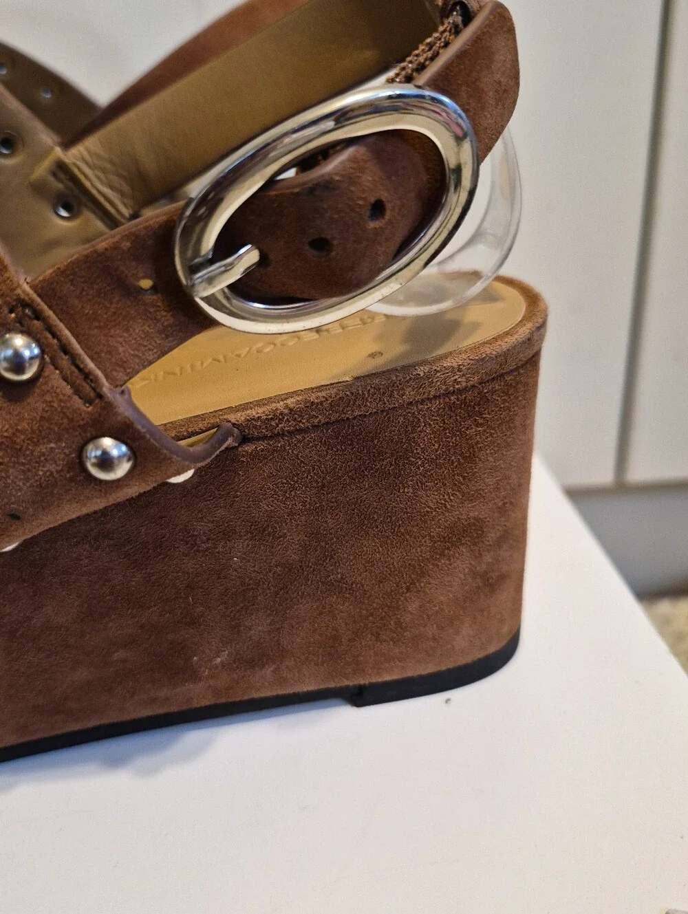 Rebecca Minkoff Brown Suede Studded Platform Wedge Sandals Sz. 8M Ret.$250